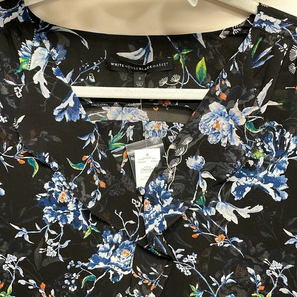 NWT White House Black Market Xian Floral Blouse Long Bell Sleeve 4 - Picture 2 of 16